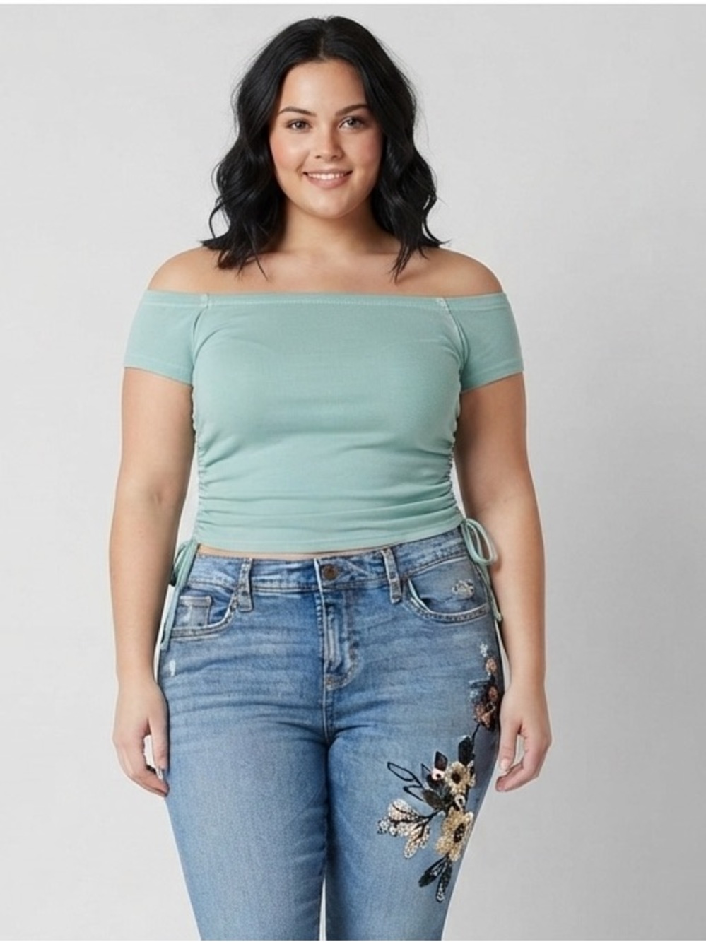 Arizona Womens Juniors Short Sleeve T-Shirt
Off-Shoulder Top